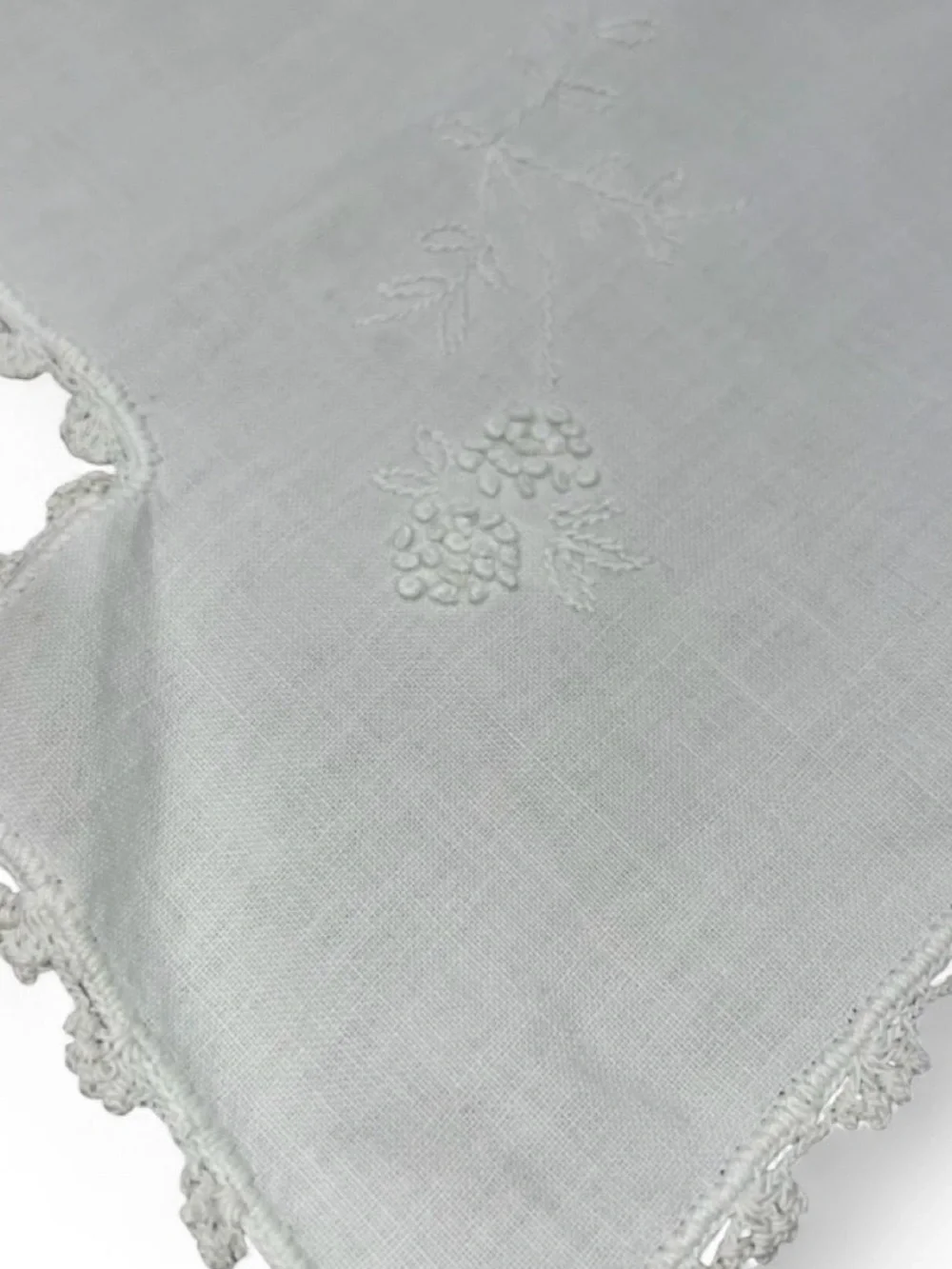 Embroidered Linen Table Runner in Soft White